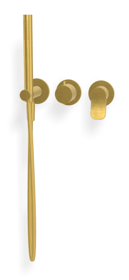 Смеситель для душа Carlo Frattini Flo, с переключателем на 2 потребителя, ручным душем, гибким шлангом хромалюкс 1500 мм, внешняя часть, цвет брашированное золото