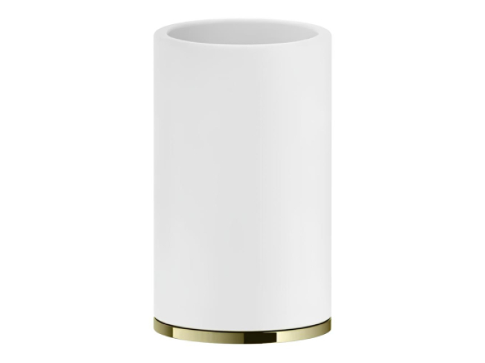 На изображении товар Стакан Gessi Inciso, настольный, ⌀75х127 мм, цвет White/Brass PVD от официального представителя в Москве