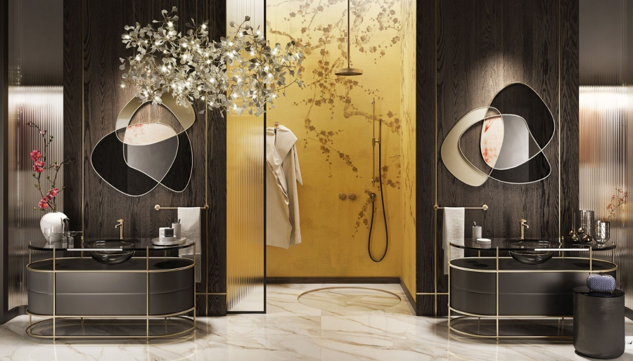 Стакан Gessi Inciso, настольный, ⌀75х127 мм, цвет White/Brass PVD - изображение 1