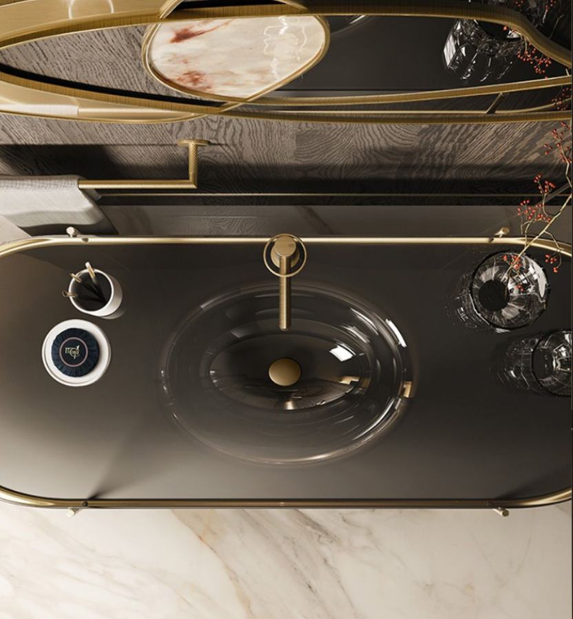 Стакан Gessi Inciso, настольный, ⌀75х127 мм, цвет White/Brass PVD - изображение 2