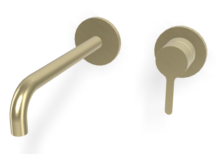 На изображении товар Смеситель для раковины Carlo Frattini Snap, настенный, однорычажный, с донным клапаном Click-Clack, излив 200 мм, внешняя часть, цвет брашированная шампань от официального представителя в Москве