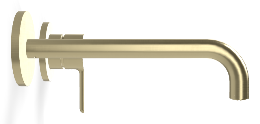 Смеситель для раковины Carlo Frattini Snap, настенный, однорычажный, с донным клапаном Click-Clack, излив 200 мм, внешняя часть, цвет брашированная шампань - изображение 2