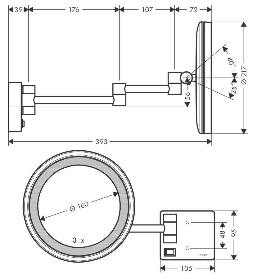 Зеркало косметическое Hansgrohe AddStoris, увеличение в 3 раза, LED подсветка, цвет полированное золото - изображение 1