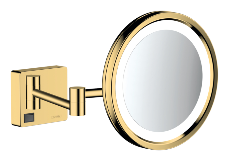 Зеркало косметическое Hansgrohe AddStoris, увеличение в 3 раза, LED подсветка, цвет полированное золото