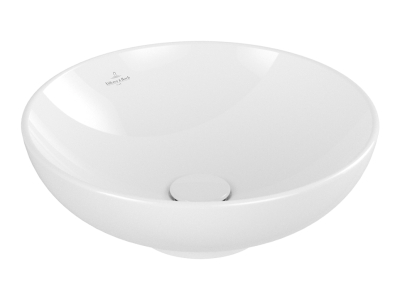 На изображении товар Раковина Villeroy&Boch Loop & Friends, круглая, установка на столешницу, Ø430, без зоны монтажа смесителя, с переливом, с декором Farmhouse CeramicPlus от официального представителя в Москве