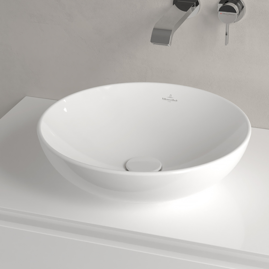 Раковина Villeroy&Boch Loop & Friends, круглая, установка на столешницу, Ø430, без зоны монтажа смесителя, с переливом, с декором Farmhouse CeramicPlus - изображение 4