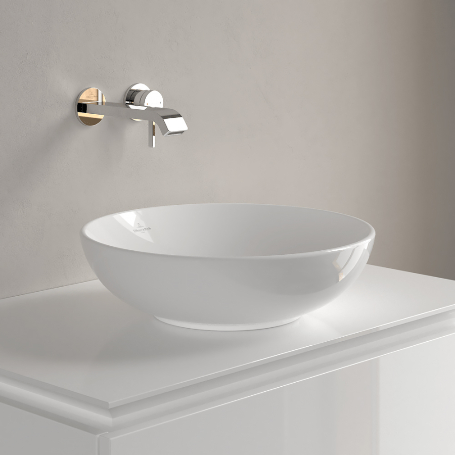Раковина Villeroy&Boch Loop & Friends, круглая, установка на столешницу, Ø430, без зоны монтажа смесителя, с переливом, с декором Farmhouse CeramicPlus - изображение 5