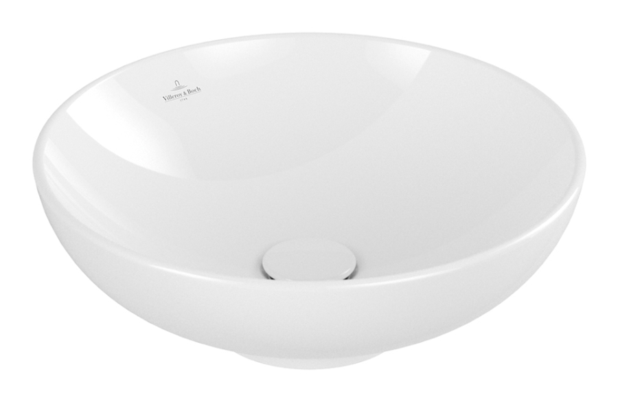 Раковина Villeroy&Boch Loop & Friends, круглая, установка на столешницу, Ø430, без зоны монтажа смесителя, с переливом, с декором Farmhouse CeramicPlus
