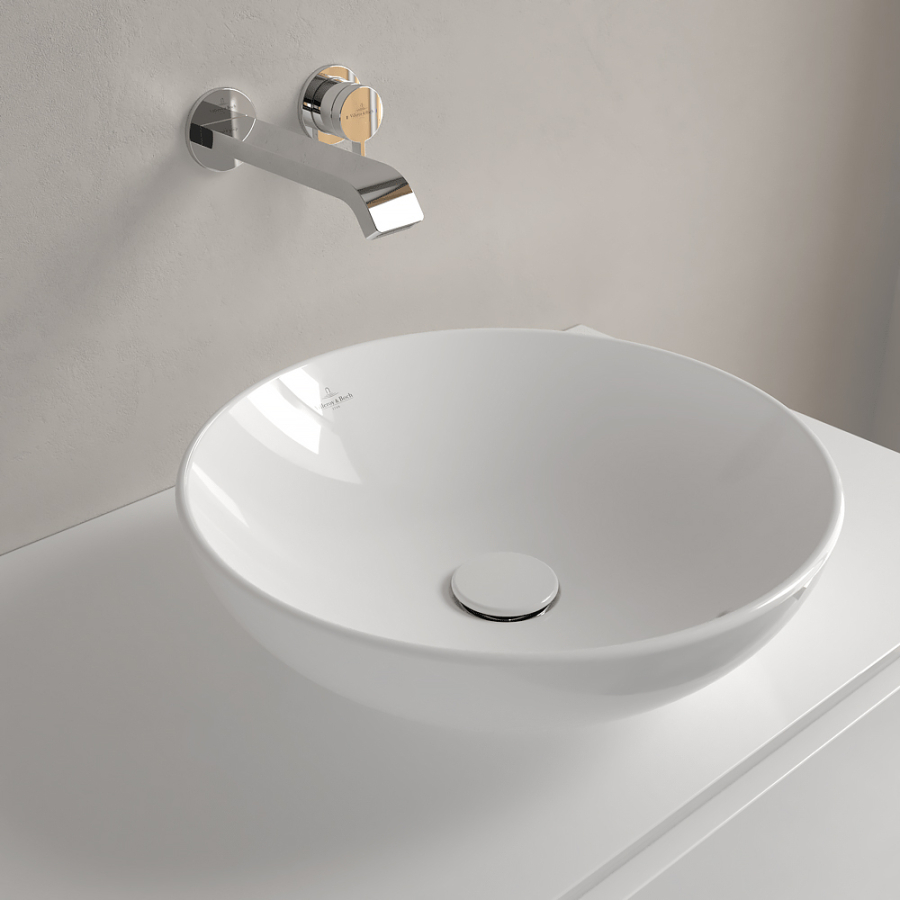 Раковина Villeroy&Boch Loop & Friends, круглая, установка на столешницу, Ø430, без зоны монтажа смесителя, с переливом, с декором Farmhouse CeramicPlus - изображение 6