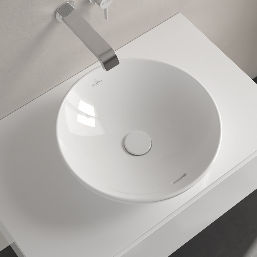 Раковина Villeroy&Boch Loop & Friends, круглая, установка на столешницу, Ø430, без зоны монтажа смесителя, с переливом, с декором Farmhouse CeramicPlus - изображение 3