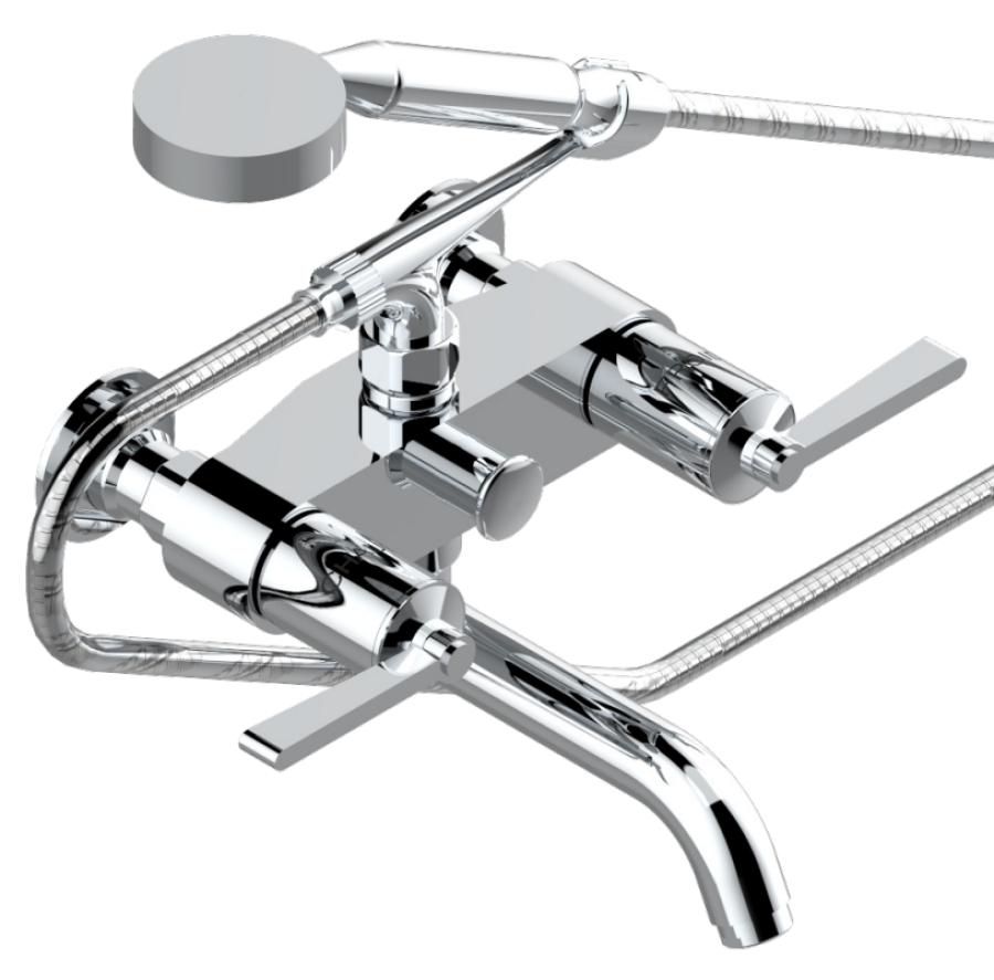 Смеситель THG Faubourg metal manettes, для ванны, настенный, двухрычажный, на 2 отверстия, с душевой лейкой, шлангом, цвет бронза