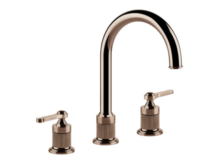 На изображении товар Смеситель для раковины Gessi Venti20, на 3 отверстия, зонтичный, без донного клапана, цвет Copper PVD от официального представителя в Москве