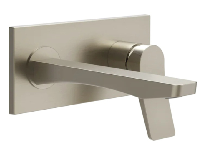 На изображении товар Смеситель для раковины Gessi Rilievo, настенный, со средним изливом, встраиваемый, внешняя часть, цвет Finox Brushed Nickel от официального представителя в Москве