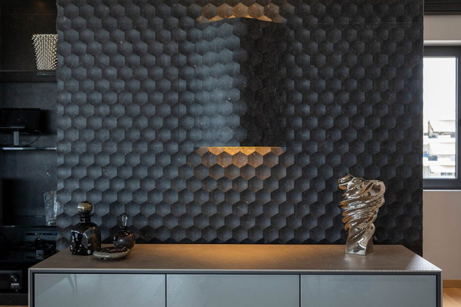 Lithos design Камень со световым элементом Marble Wall Coverings Pietre Incise Geometric Favo Curve Luce 60x60x14