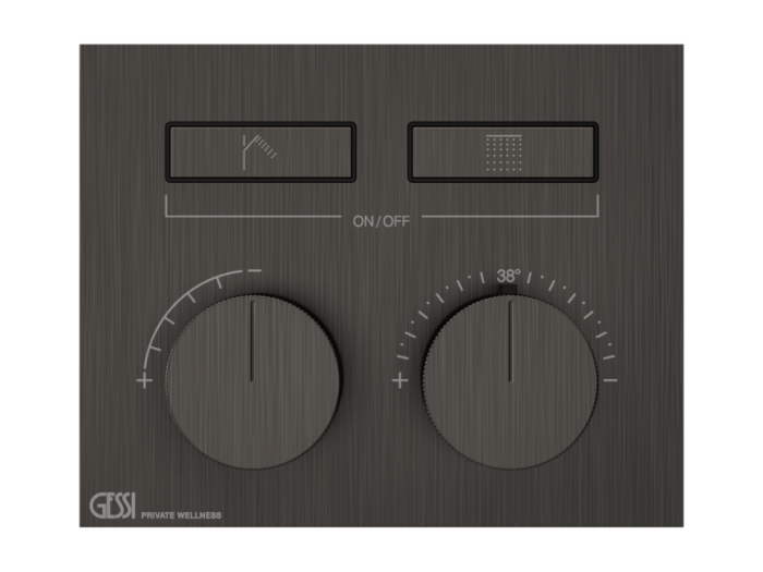 На изображении товар Термостат Gessi HI-FI, до 2-х функций одновременно, встраиваемый, цвет Black Metal Brushed PVD от официального представителя в Москве