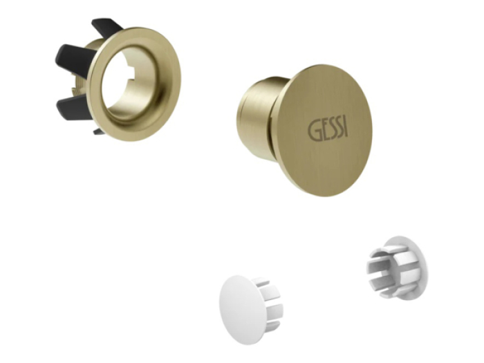 На изображении товар Декоративная пробка для перелива Gessi, с пробками для боковых отверстий, цвет Brass Brushed PVD от официального представителя в Москве