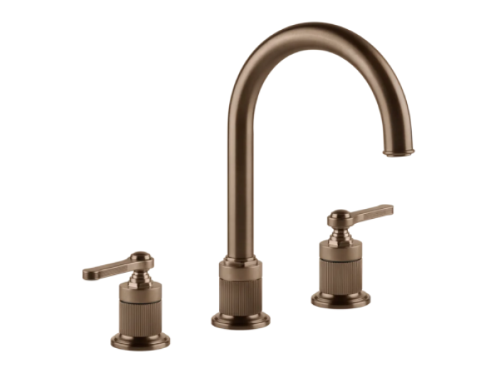 На изображении товар Смеситель для раковины Gessi Venti20, на 3 отверстия, зонтичный, без донного клапана, цвет Copper Brushed PVD от официального представителя в Москве