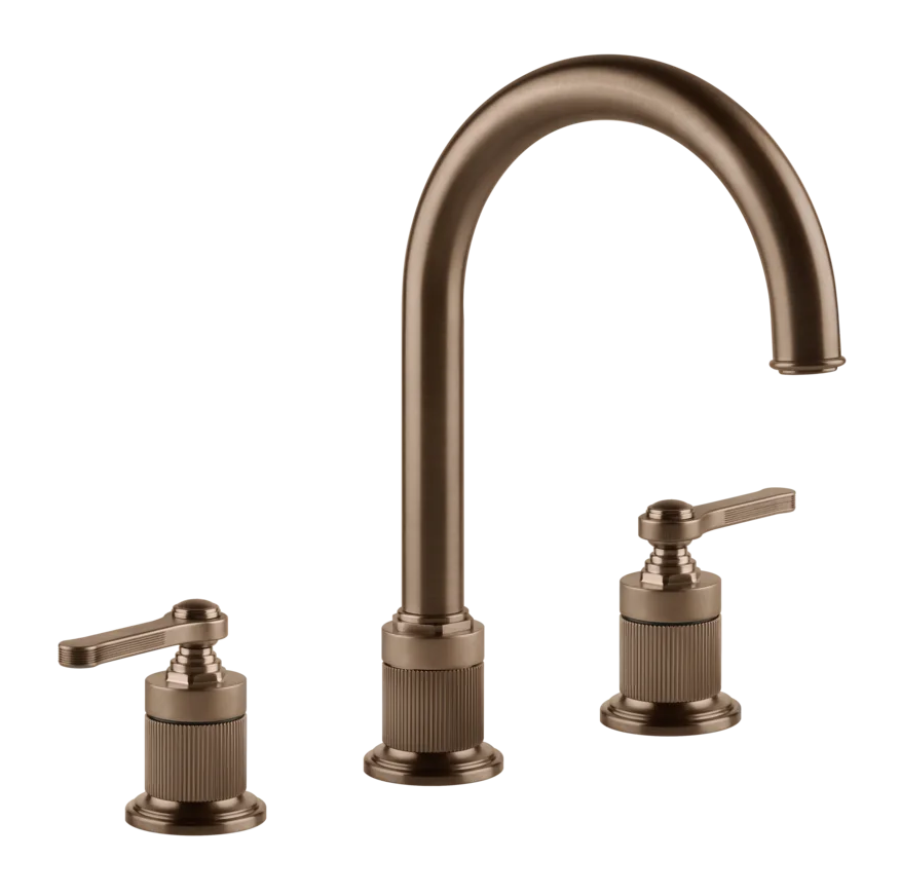 Смеситель для раковины Gessi Venti20, на 3 отверстия, зонтичный, без донного клапана, цвет Copper Brushed PVD
