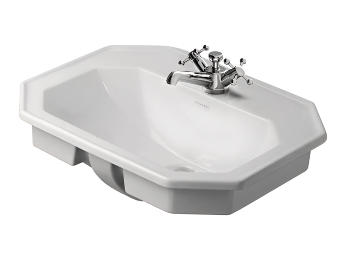 На изображении товар Раковина Duravit Series 1930, встраиваемая сверху, 580х470 мм, с 1-м отверстием под смеситель, цвет белый глянцевый с покрытием WonderGliss от официального представителя в Москве