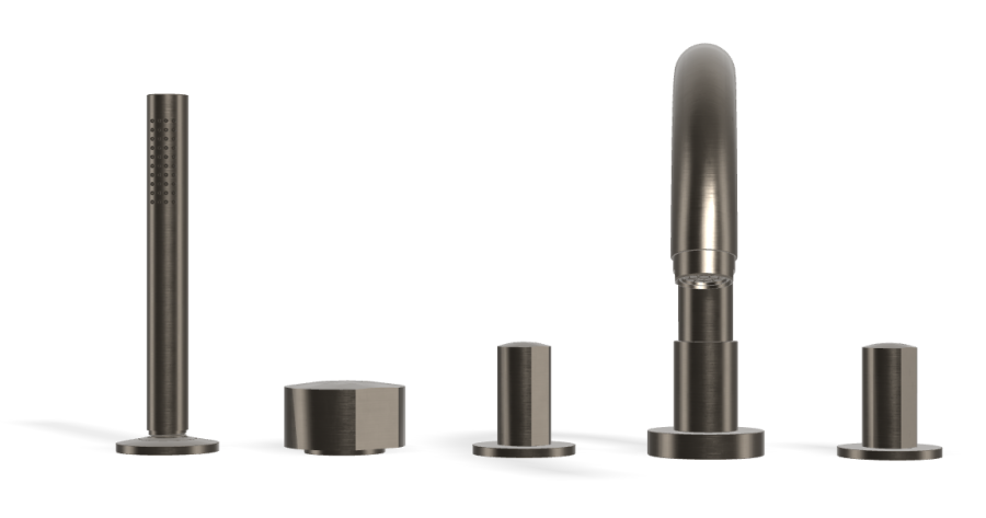 Смеситель для ванны Carlo Frattini SO, на борт, с изливом, вытяжным ручным душем, без ручек, цвет чёрный хром брашированный - изображение 1