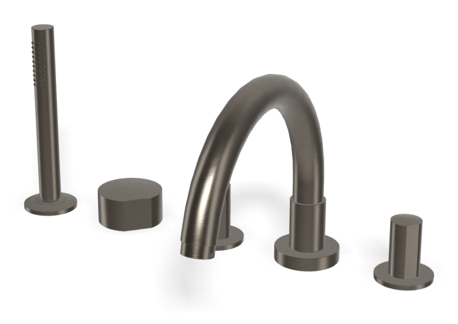 Смеситель для ванны Carlo Frattini SO, на борт, с изливом, вытяжным ручным душем, без ручек, цвет чёрный хром брашированный