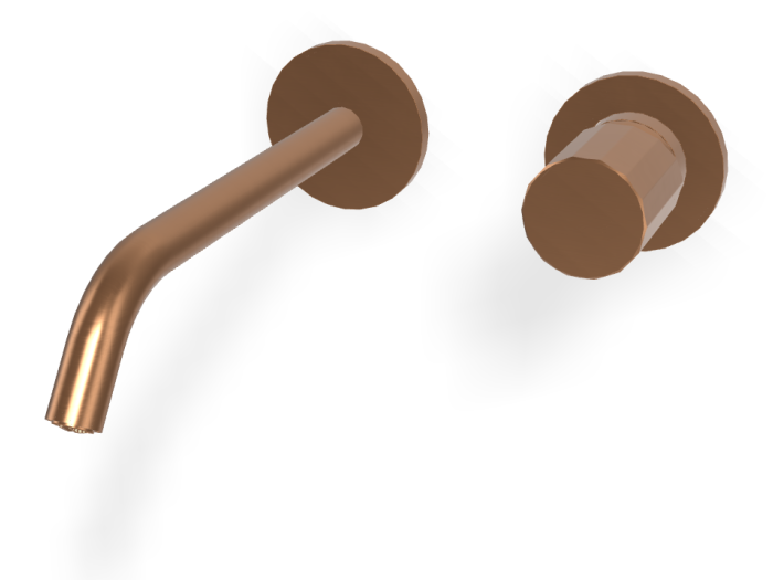 На изображении товар Смеситель для раковины Carlo Frattini Spillo Tech, ручка V Collection, настенный, с донным клапаном Click-Clack, излив 210 мм, внешняя часть, цвет брашированная янтарная бронза от официального представителя в Москве