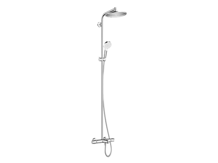 На изображении товар Душевая система Hansgrohe Crometta S 240 Showerpipe  для ванны, цвет хром от официального представителя в Москве