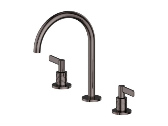 На изображении товар Смеситель для раковины Newform Blink Luxury, двухрычажный, на 3 отверстия, излив 180x272h мм, без донного клапана, цвет PVD Gun metal от официального представителя в Москве