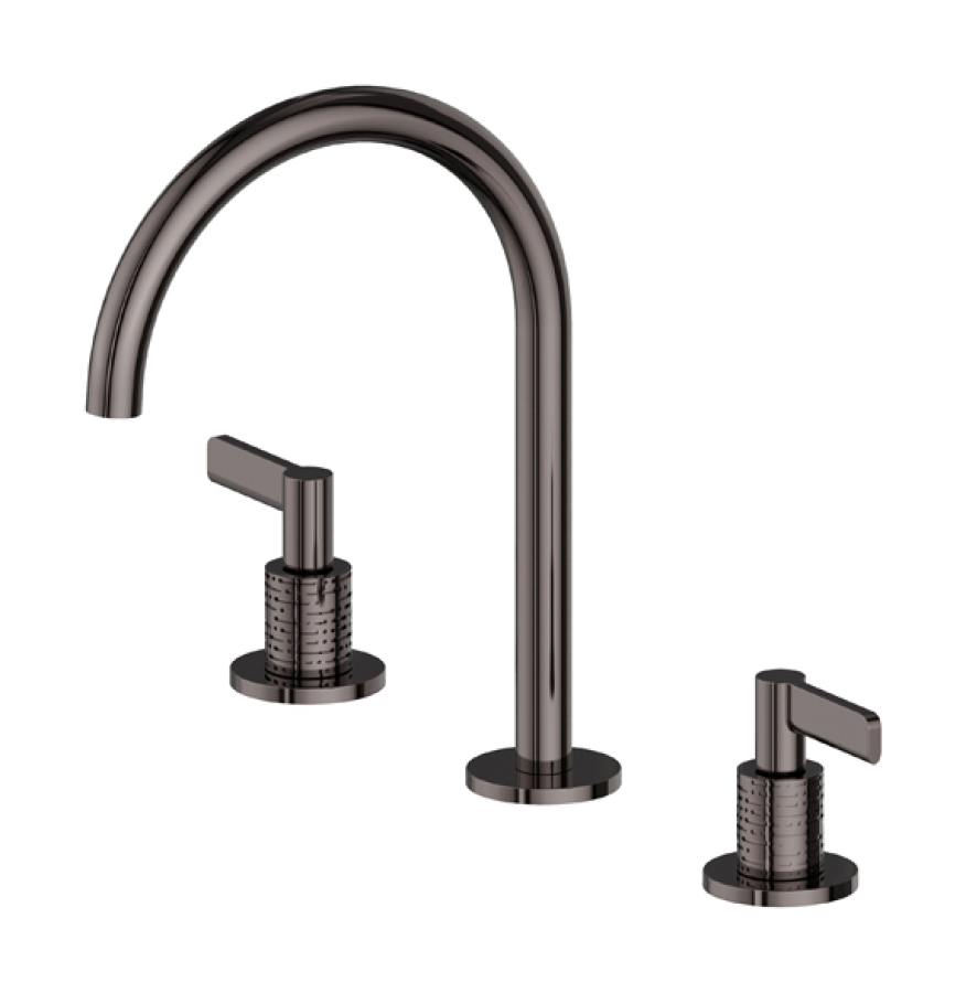 Смеситель для раковины Newform Blink Luxury, двухрычажный, на 3 отверстия, излив 180x272h мм, без донного клапана, цвет PVD Gun metal