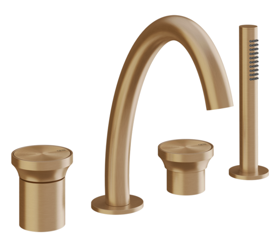 Смеситель для ванны Gessi Origini, на 4 отверстия, с переключателем, изливом, гибким шлангом и душевой лейкой, цвет Warm Bronze Br. PVD