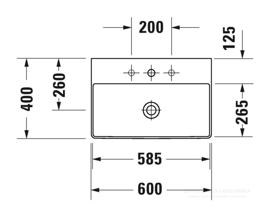 Раковина Duravit DuraSquare компакт, с шлифованным низом, 600x400 мм, без перелива, с 1 отверстием под смеситель, цвет белый c покрытием WonderGliss - изображение 3