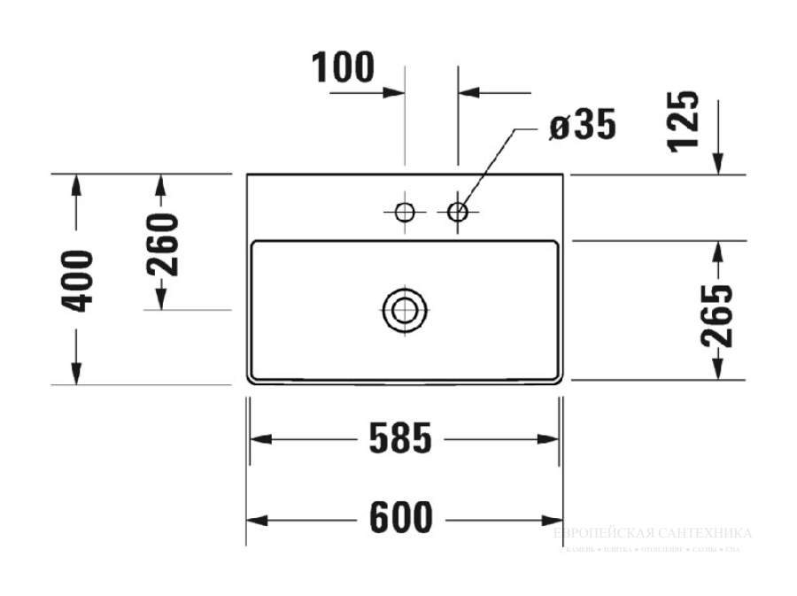 Раковина Duravit DuraSquare компакт, с шлифованным низом, 600x400 мм, без перелива, с 1 отверстием под смеситель, цвет белый c покрытием WonderGliss - изображение 5