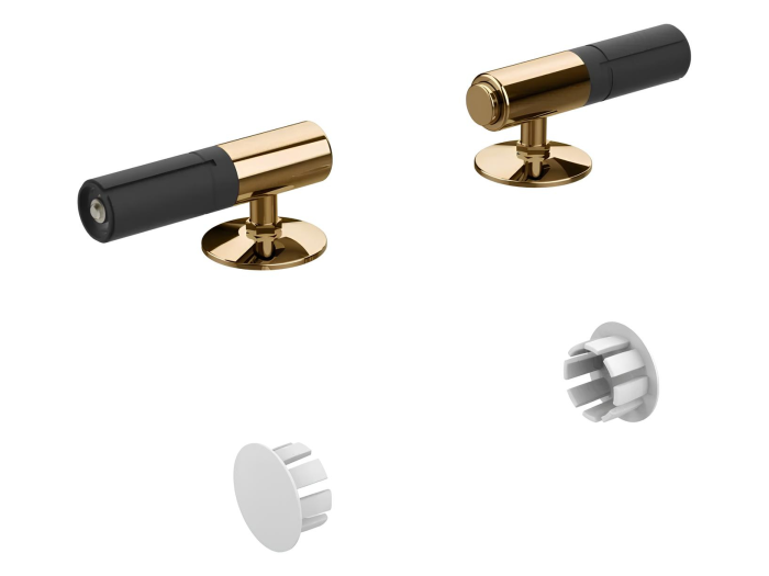 На изображении товар Петли плавного закрывания и пробки для боковых отверстий Gessi Origini, для сиденья унитазов, цвет Warm Bronze PVD от официального представителя в Москве