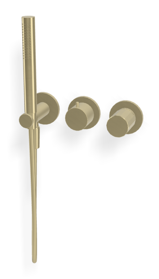 Смеситель для душа Carlo Frattini Spillo Tech, ручка V Collection, на 2 потребителя, с ручным душем, гибким шлангом хромалюкс 1500 мм, внешняя часть, цвет брашированная шампань