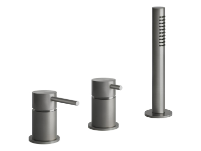 Смеситель для ванны Gessi316, на 3 отверстия, переключатель, налив через перелив, выдвижной ручной душ, шланг, цвет Steel Brushed