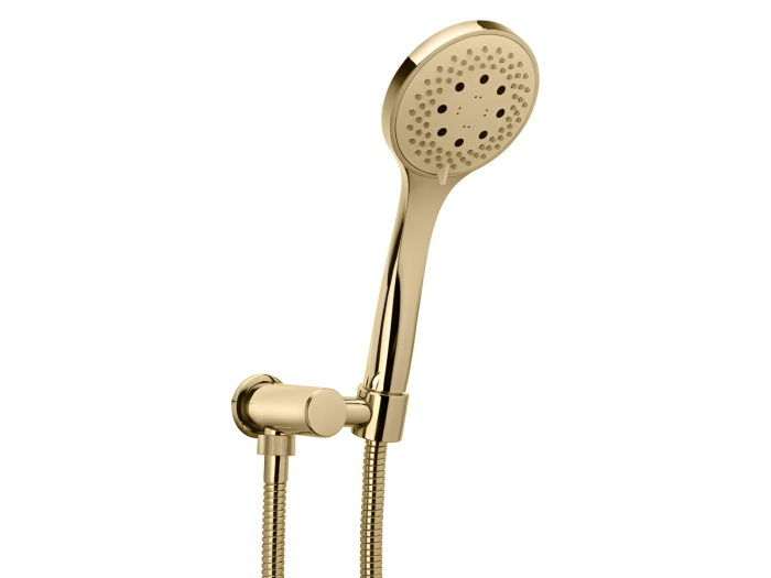 На изображении товар Ручной душ Bongio: лейка 3-х функциональная, шланг 1500 м м, шланговое подсоединение с держателем, цвет Oro от официального представителя в Москве
