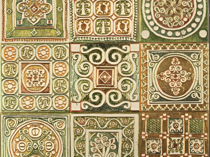На изображении товар Akros Venezia Камень Decorative Art Etnico Classico & Rinascimento Etnico Biancone Gold 9 inserti 9,8X9,8X1 от официального представителя в Москве
