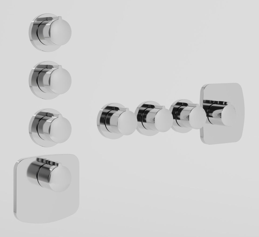 Термостат Gessi, встраиваемый, настенный, высокой производительности, с 3 независимыми выходами, внешние части, цвет Chrome - изображение 1