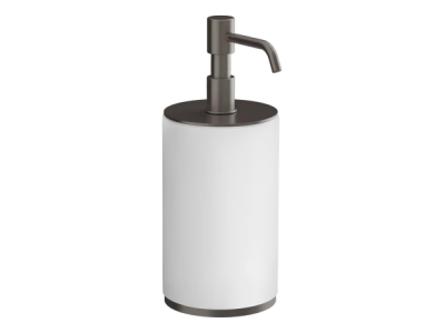 На изображении товар Дозатор Gessi Origini, настольный, Ø75хh199 мм, цвет White/Black Metal Brushed PVD от официального представителя в Москве