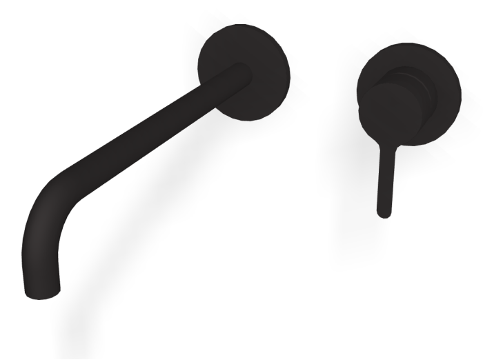 На изображении товар Смеситель для раковины Carlo Frattini Snap, настенный, однорычажный, с донным клапаном Click-Clack, излив 250 мм, внешняя часть, цвет чёрный матовый от официального представителя в Москве