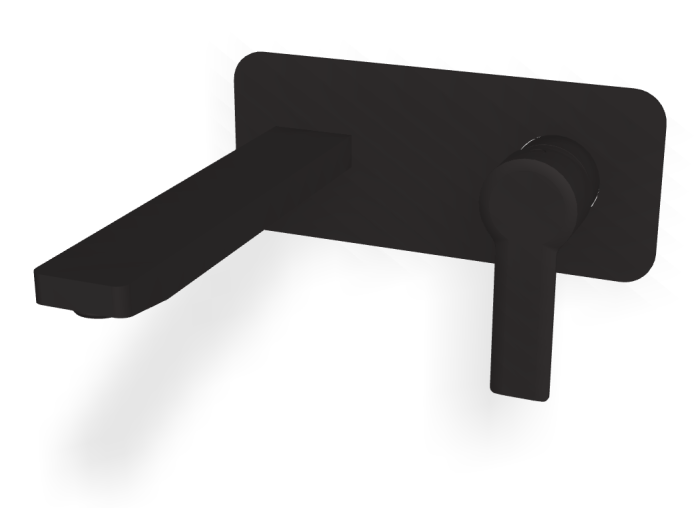 На изображении товар Смеситель для раковины Carlo Frattini Mast, настенный, однорычажный, с донным клапаном Click-Clack, излив 200 мм, внешняя часть, цвет чёрный матовый от официального представителя в Москве