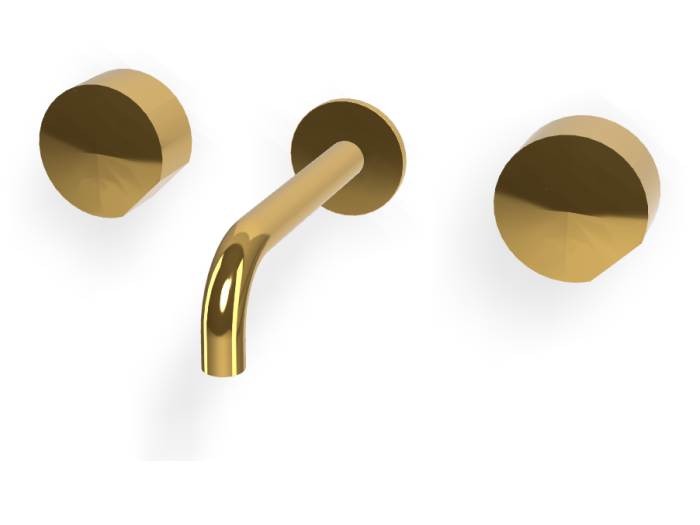 На изображении товар Смеситель для раковины Carlo Frattini SO, настенный, без ручек, с донным клапаном Click-Clack, L-159 мм, внешняя часть, цвет золото от официального представителя в Москве