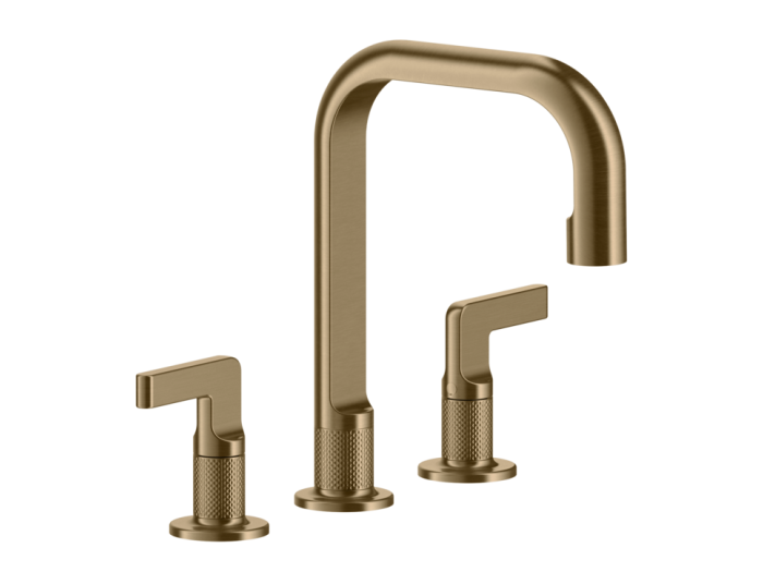 На изображении товар Смеситель для раковины Gessi Inciso, средний, c донным клапаном, цвет Warm Bronze Brushed PVD от официального представителя в Москве