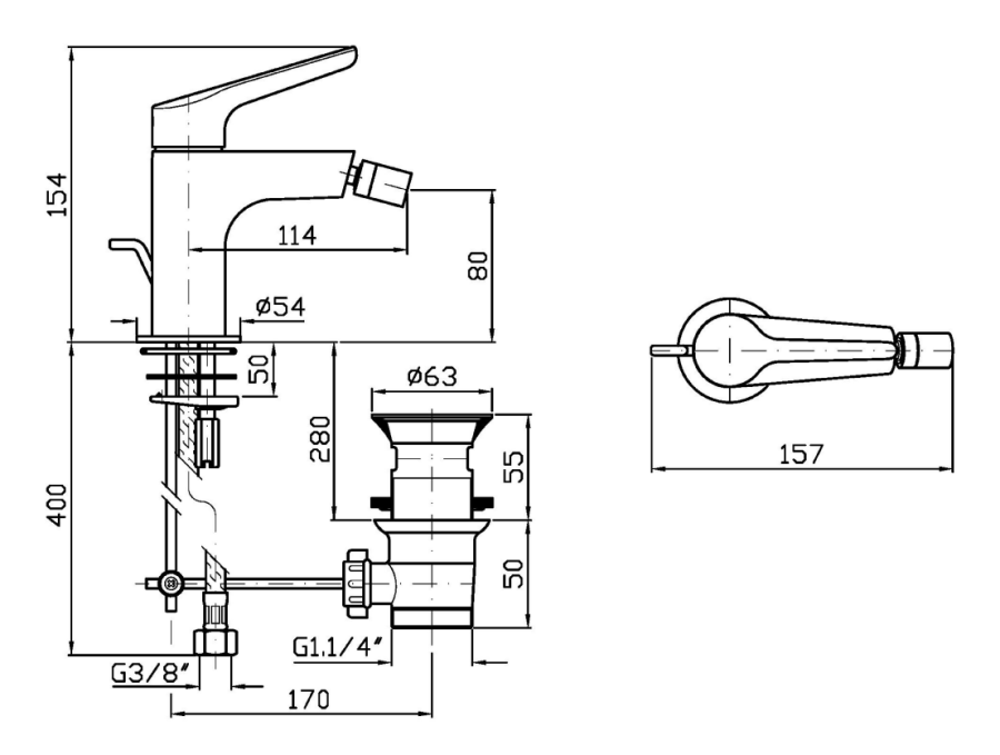 Смеситель для биде Zucchetti Medameda, однорычажный, с донным клапаном, цвет хром - изображение 3