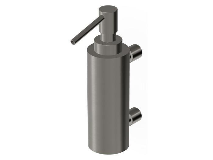 На изображении товар Дозатор Zucchetti ON для жидкого мыла, Ø50x177h мм, подвесной, настенный держатель, металл, цвет Brushed Metal Black от официального представителя в Москве
