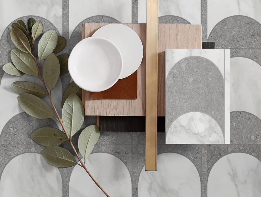 Terratinta Ceramics мозаика, керамогранит Vicentina Mix matt / honed Cenere + Marmo Apuano Mosaic 29.6x39.6 Dome Mild / 9.0 - изображение 1