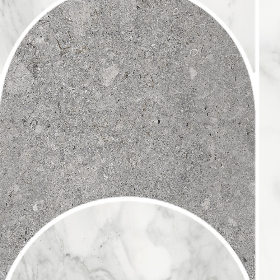 Terratinta Ceramics мозаика, керамогранит Vicentina Mix matt / honed Cenere + Marmo Apuano Mosaic 29.6x39.6 Dome Mild / 9.0