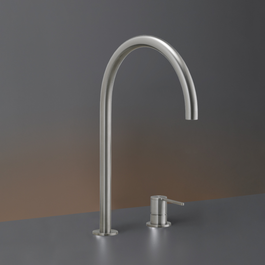 Смеситель для раковины CeaDesign Innovo, на 2 отверстия, поворотный, высокий излив, сталь, цвет сатинированная сталь - изображение 1