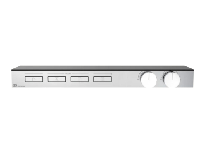 На изображении товар Термостат Gessi HI-FI, с полочкой, с кнопками вкл/выкл, до 4 функций одновременно, внешняя часть, ширина 640 мм, цвет хром от официального представителя в Москве