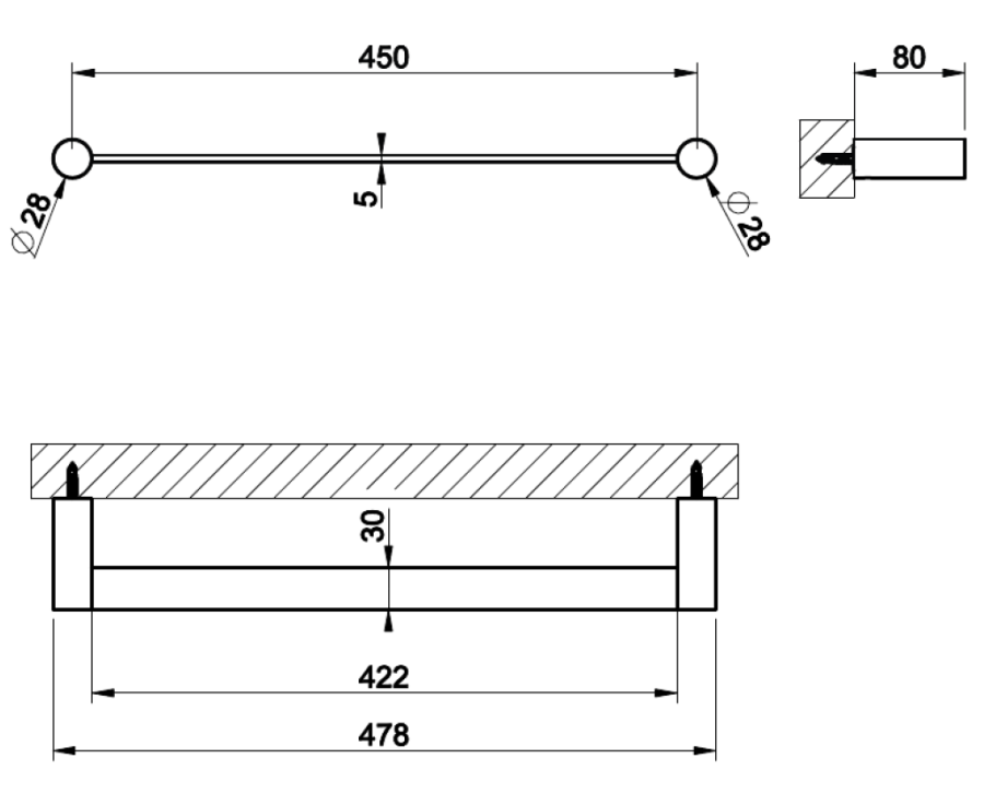 Полотенцедержатель Gessi316, настенный L450 мм, цвет Steel Brushed - изображение 6